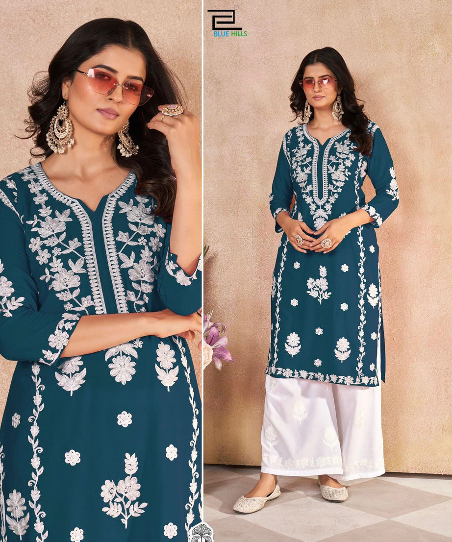 Heavy Rayon With Embroidery Work Long Kurti With Palazzo For Women's