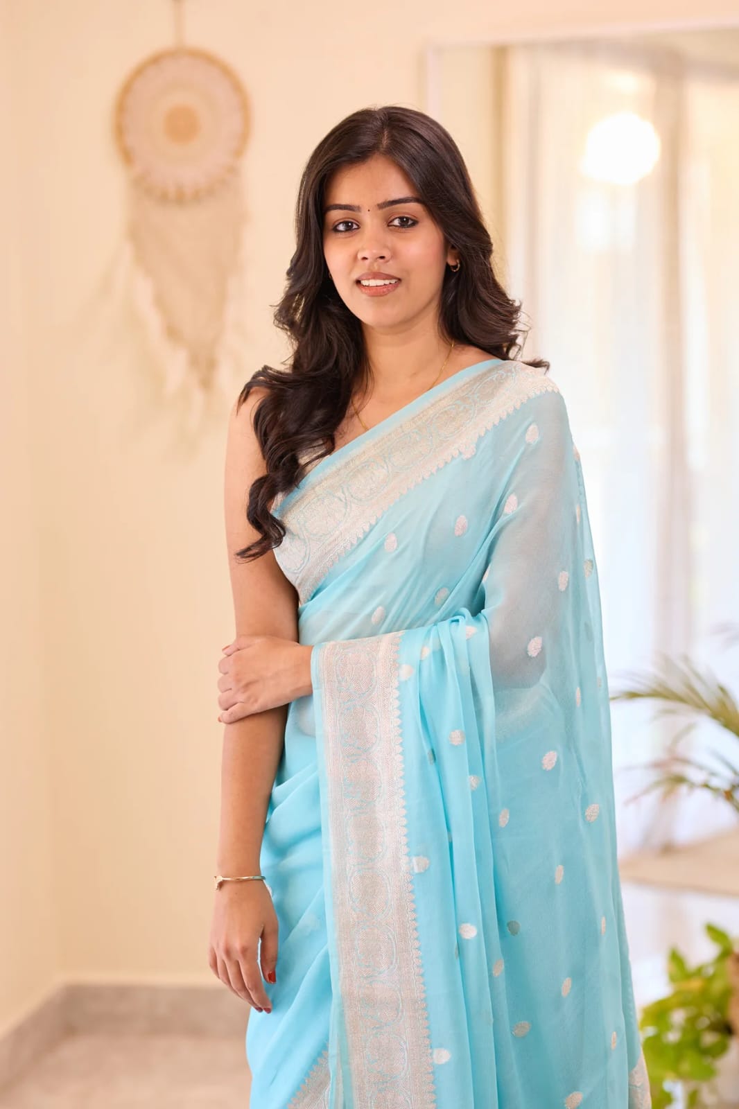 Soft Lilan Slab Attractive Charmfull Beautiful Simple Saree With Blouse