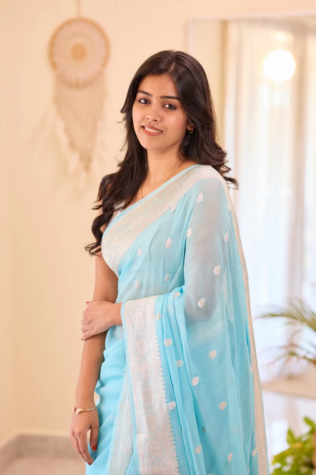 Soft Lilan Slab Attractive Charmfull Beautiful Simple Saree With Blouse