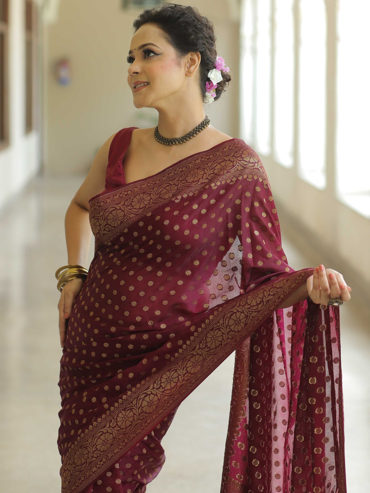 Traditional Banarasi Soft Silk Saree, Wedding Simple Saree With Blouse