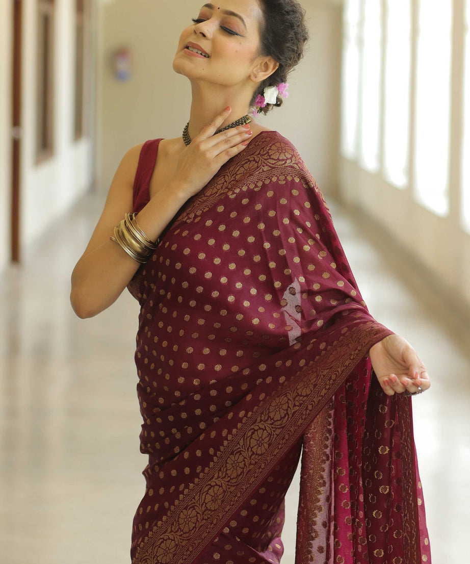 Traditional Banarasi Soft Silk Saree, Wedding Simple Saree With Blouse