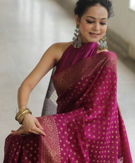 Traditional Banarasi Soft Silk Saree, Wedding Simple Saree With Blouse