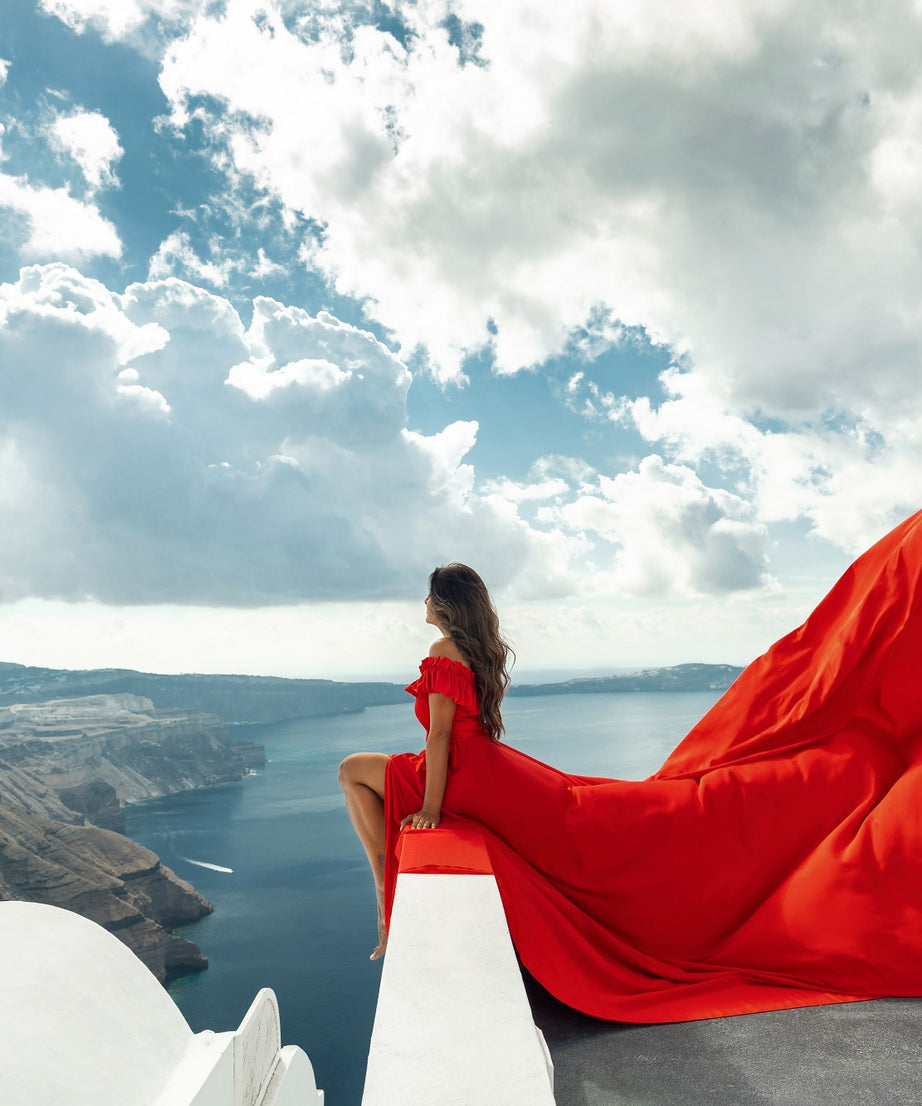 Santorini Photoshoot Dress | Satin Flying Dress | Photoshoot Gown