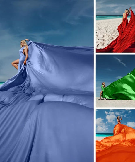 Emerald Infinity Flying Dress - Custom-Made Silky Satin Dress for Photoshoots
