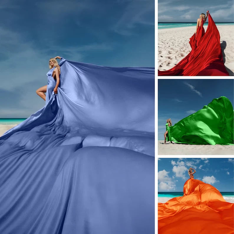 Emerald Infinity Flying Dress - Custom-Made Silky Satin Dress for Photoshoots