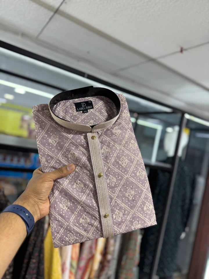 Men's Traditional Wear Pure Cotton With Lucknowi Work Kurta With Pajama