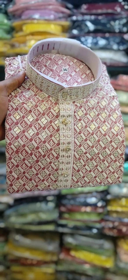 wedding Party Wear Rayon Viscose With Sequence Work Kurta Pajama Set