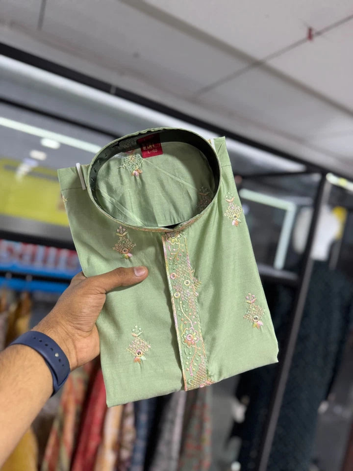 Silk Kurta With Cotton Pajama Set For Men s Wedding Party Wear Kurta Set