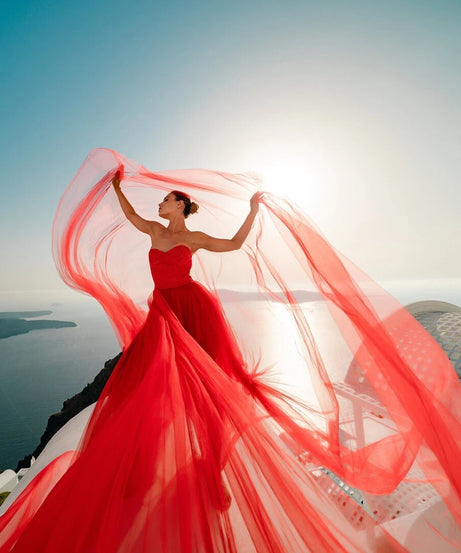 Santorini Flying Dress, Engagement Photoshoot Dress, Soft Net Long Dress NG002