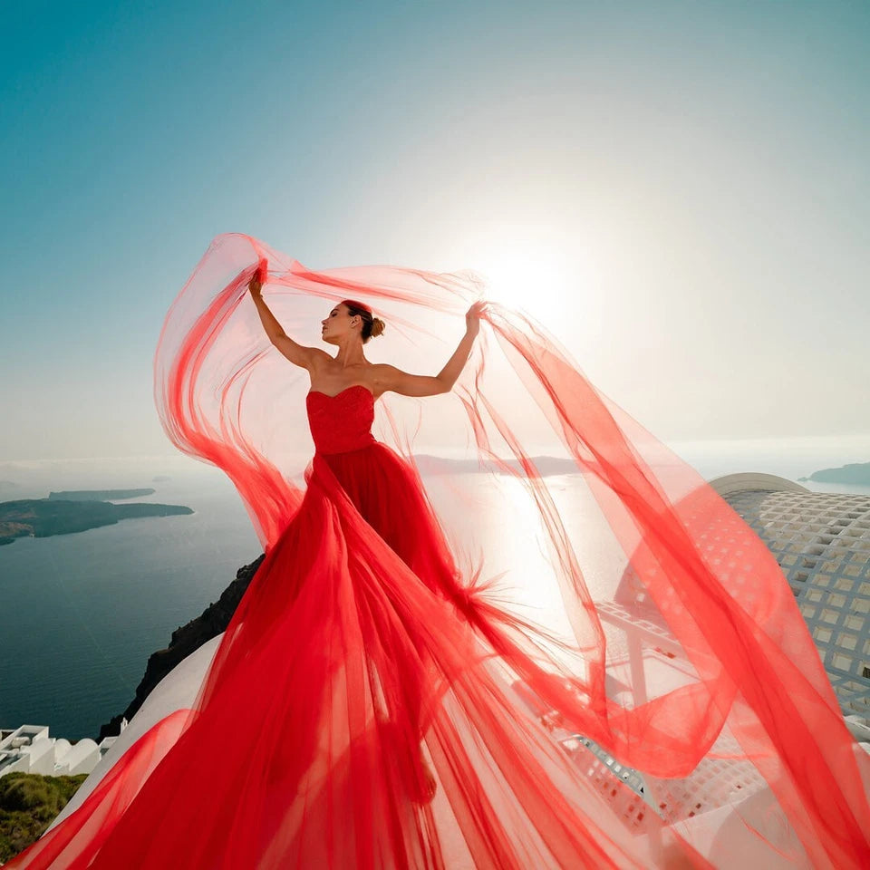 Santorini Flying Dress, Engagement Photoshoot Dress, Soft Net Long Dress NG002