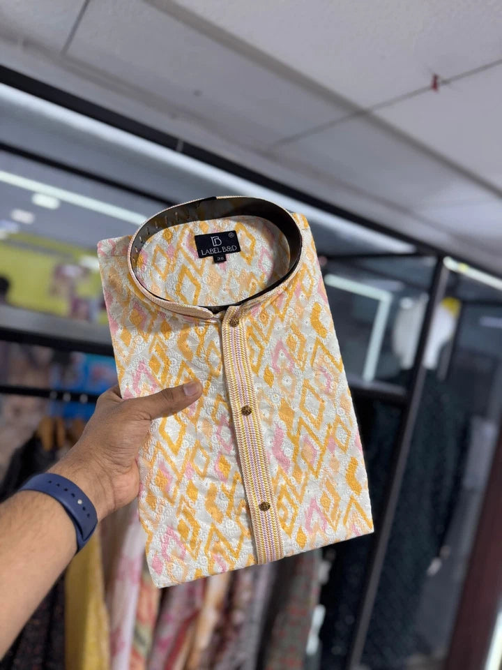 Men's Traditional Wear Pure Cotton With Lucknowi Work Kurta With Pajama