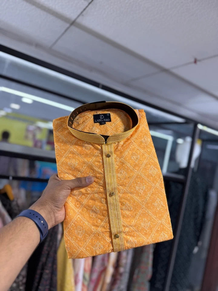 Men's Traditional Wear Pure Cotton With Lucknowi Work Kurta With Pajama