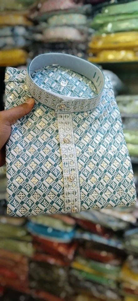 wedding Party Wear Rayon Viscose With Sequence Work Kurta Pajama Set