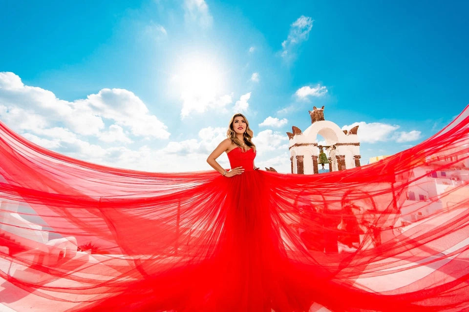 Santorini Flying Dress, Engagement Photoshoot Dress, Soft Net Long Dress NG002