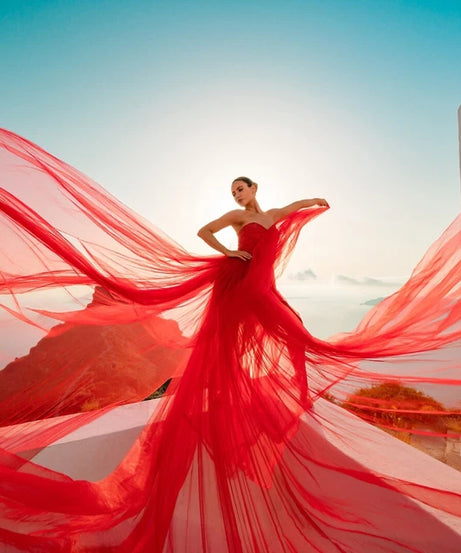 Santorini Flying Dress, Engagement Photoshoot Dress, Soft Net Long Dress NG002