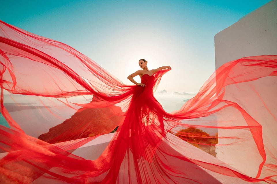 Santorini Flying Dress, Engagement Photoshoot Dress, Soft Net Long Dress NG002