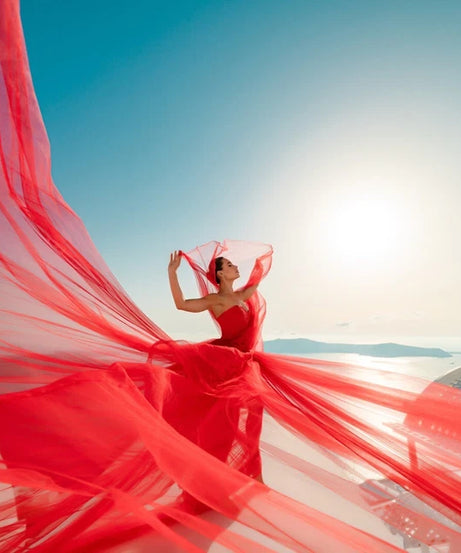 Santorini Flying Dress, Engagement Photoshoot Dress, Soft Net Long Dress NG002
