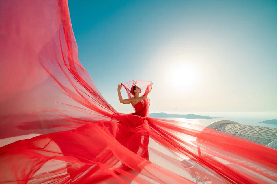 Santorini Flying Dress, Engagement Photoshoot Dress, Soft Net Long Dress NG002