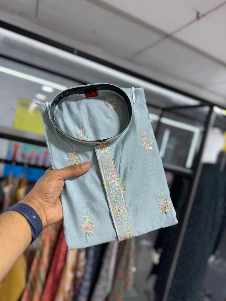 Silk Kurta With Cotton Pajama Set For Men s Wedding Party Wear Kurta Set