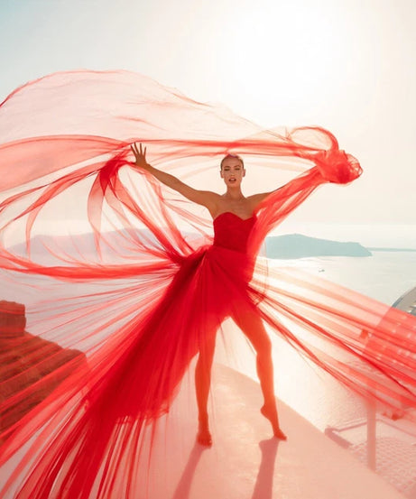 Santorini Flying Dress, Engagement Photoshoot Dress, Soft Net Long Dress NG002