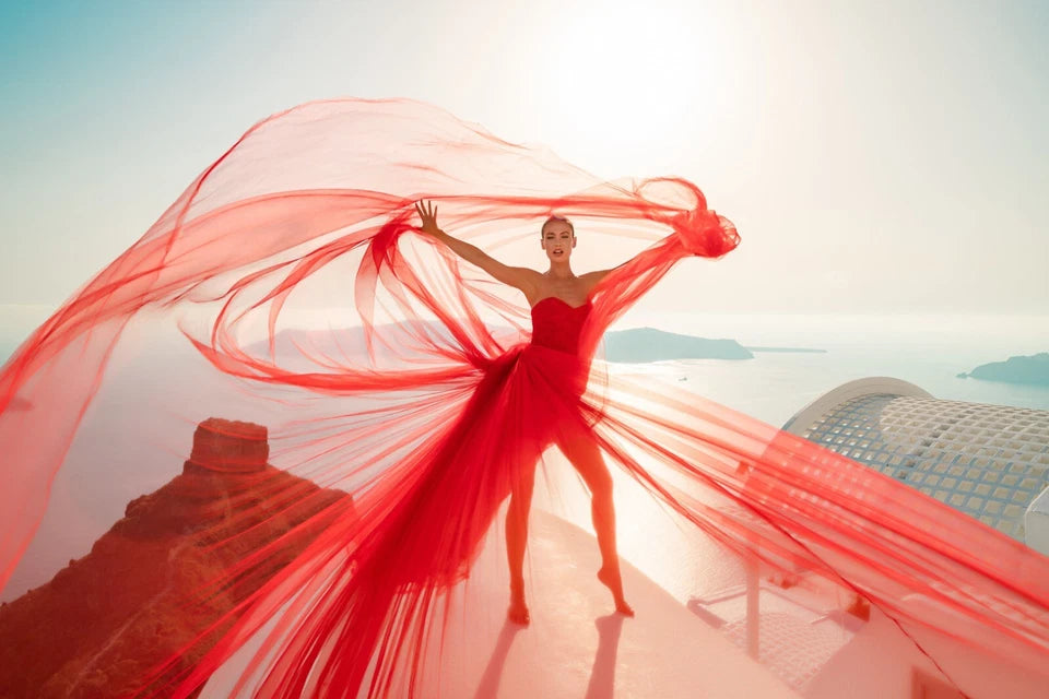 Santorini Flying Dress, Engagement Photoshoot Dress, Soft Net Long Dress NG002