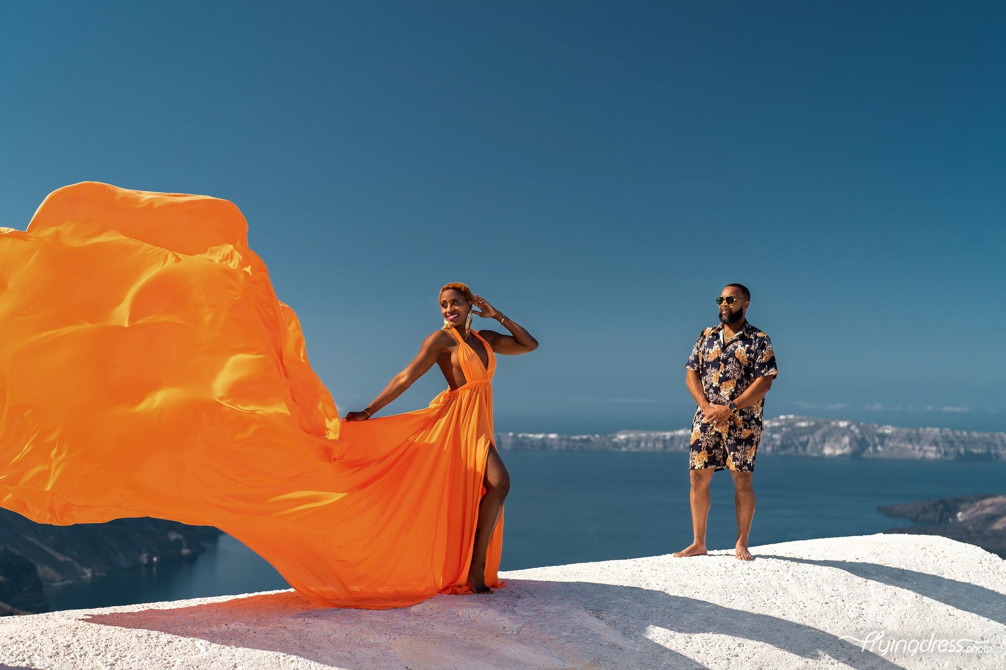 Satin Long Train Dress | Santorini Photoshoot Dress